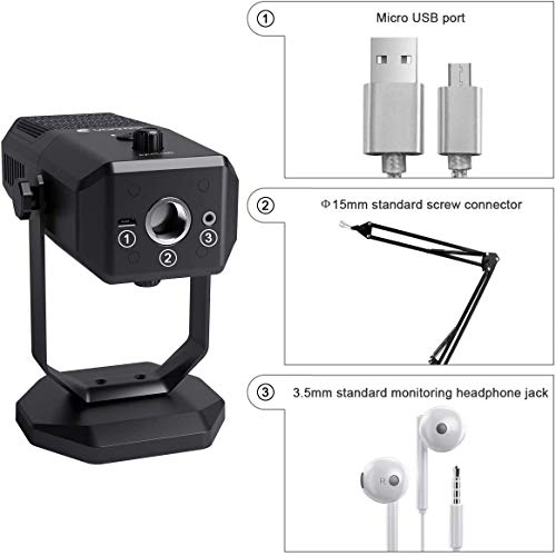 Studio USB Condenser Microphone for Recording Streaming Podcasts on PC Mac Computer