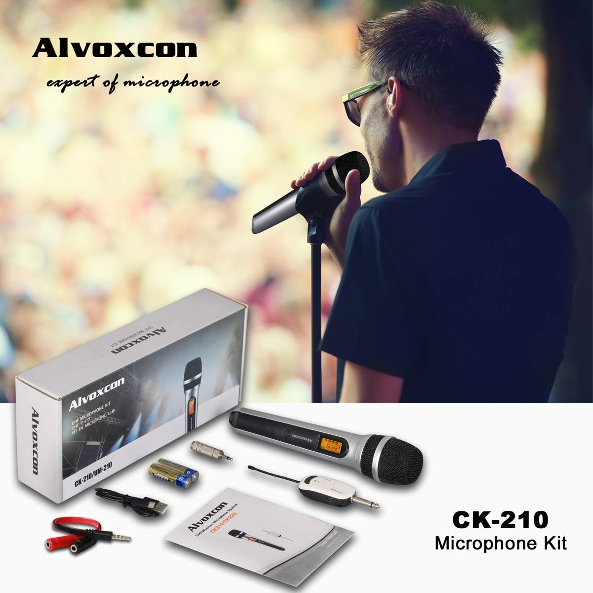 Wireless Microphone System UHF Dynamic Handheld Mic for iPhone, Computer, Karaoke