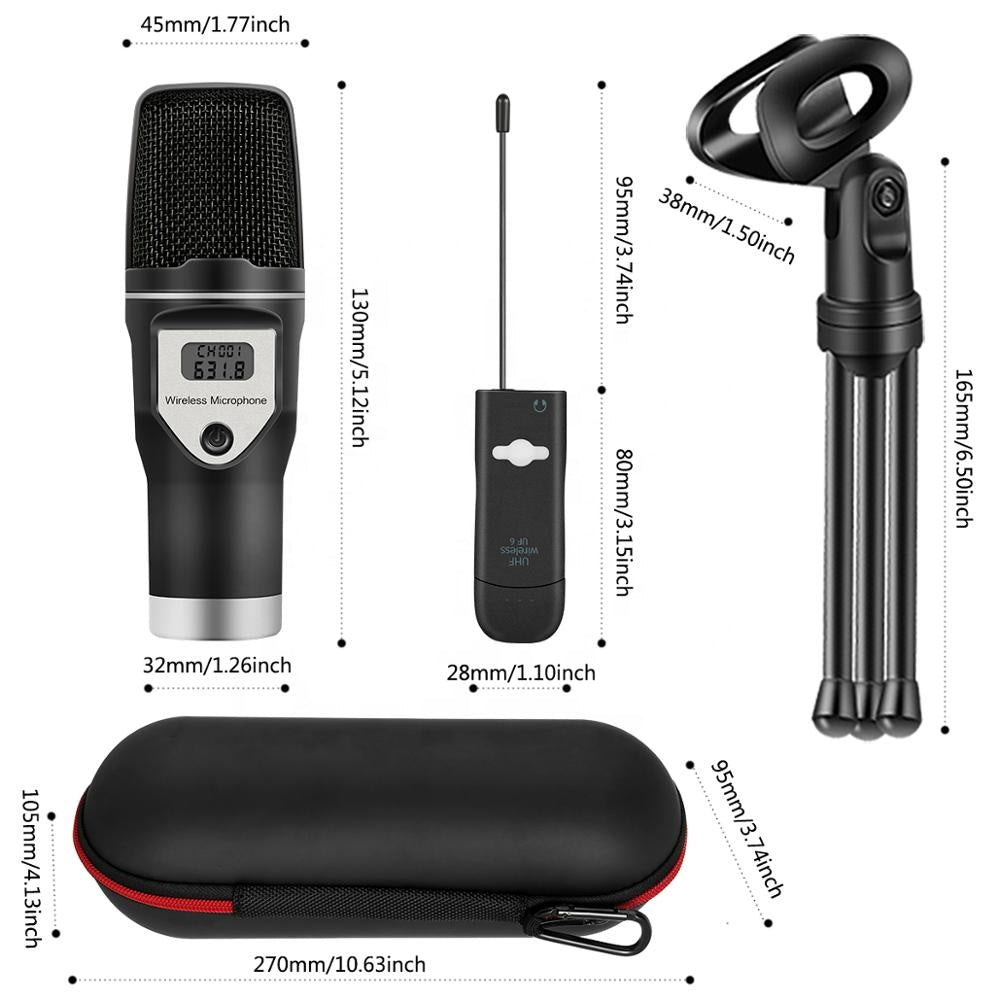 UHF Wireless Microphones USB Microphone for Singing Podcast Guitar Recording