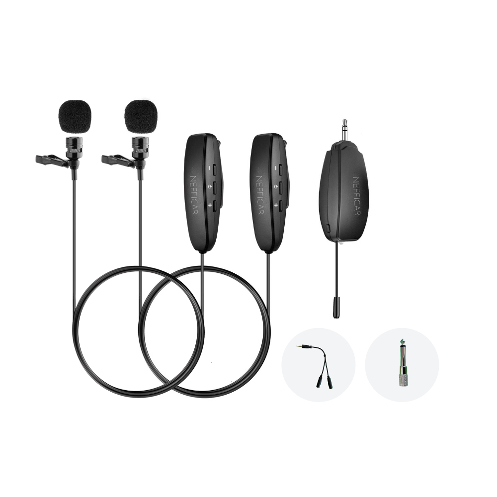 Wireless Collar Mic for DSLR - Interview Dual Channel UHF Mic