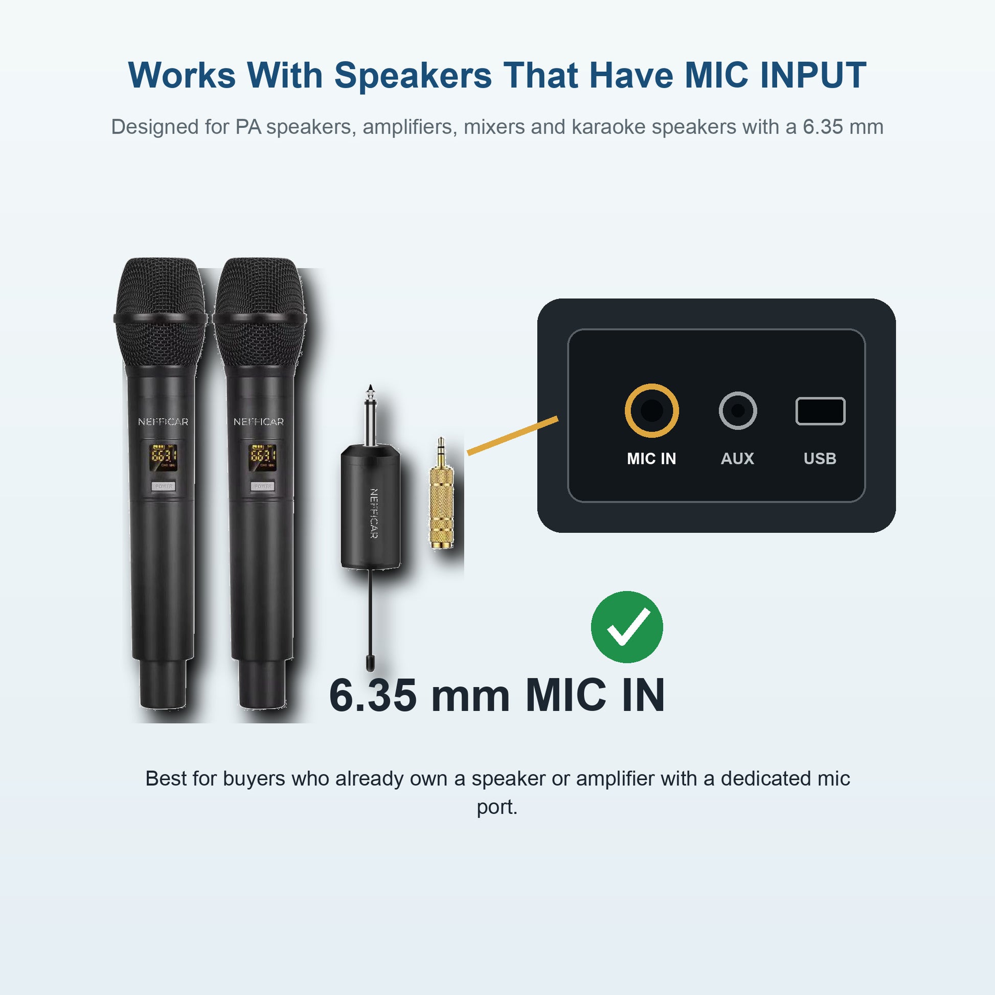 Nefficar U2 works with 6.35 mm microphone input