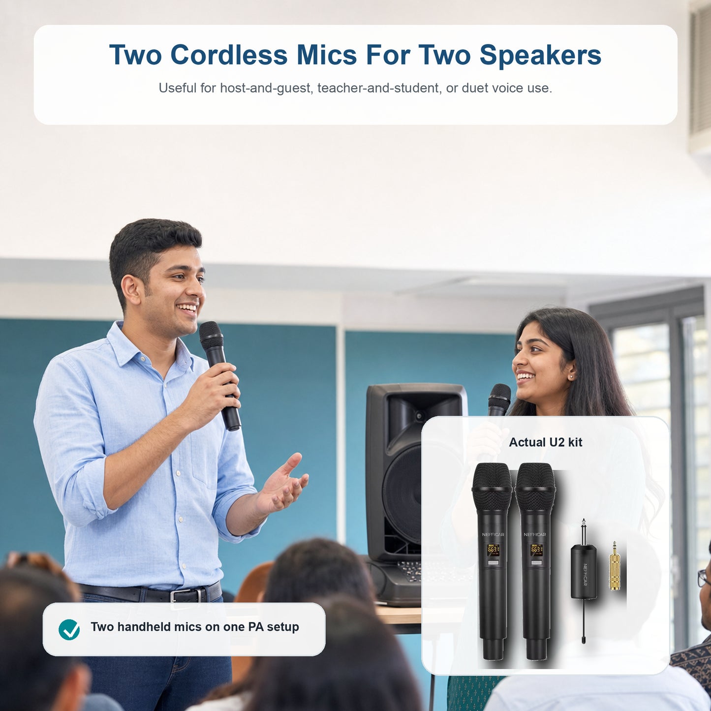 Nefficar U2 two cordless mics for two speakers