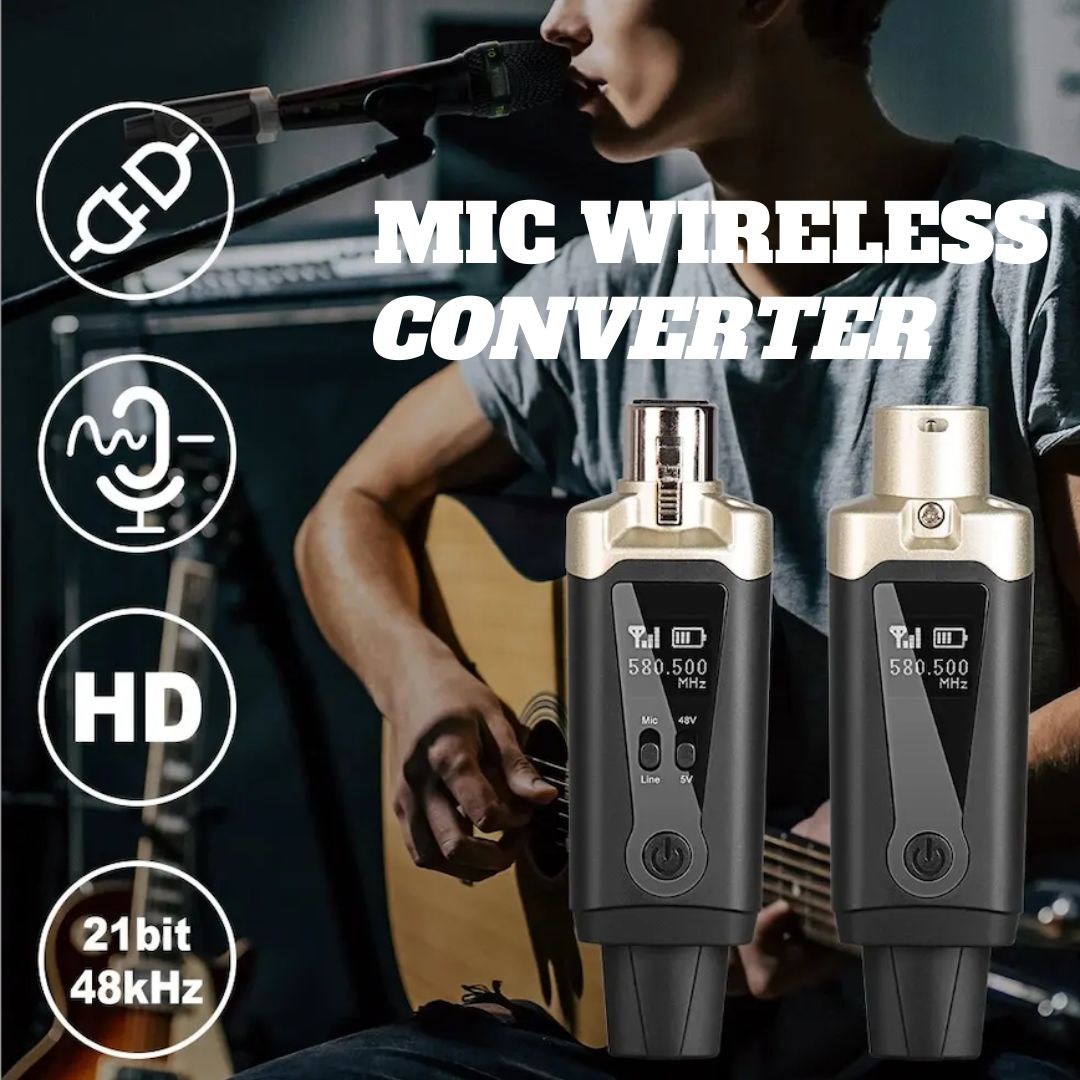 Wired to Wireless Microphone Converter Adapter System for XLR Mics - Nefficar