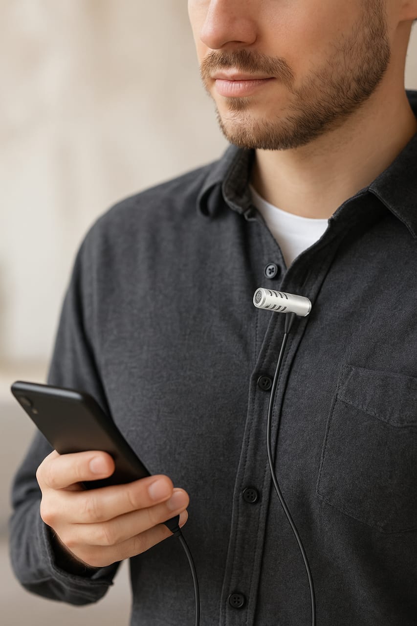 Clip-On Lavalier Microphone – Noise-Cancelling, 360° Pickup, and PC/Smartphone Compatible