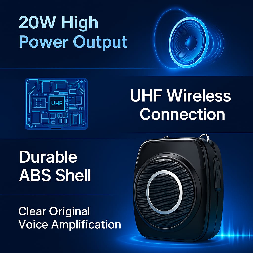 20W Portable Voice Amplifier – Wireless UHF PA System with Long Battery Life and Waterproof Design