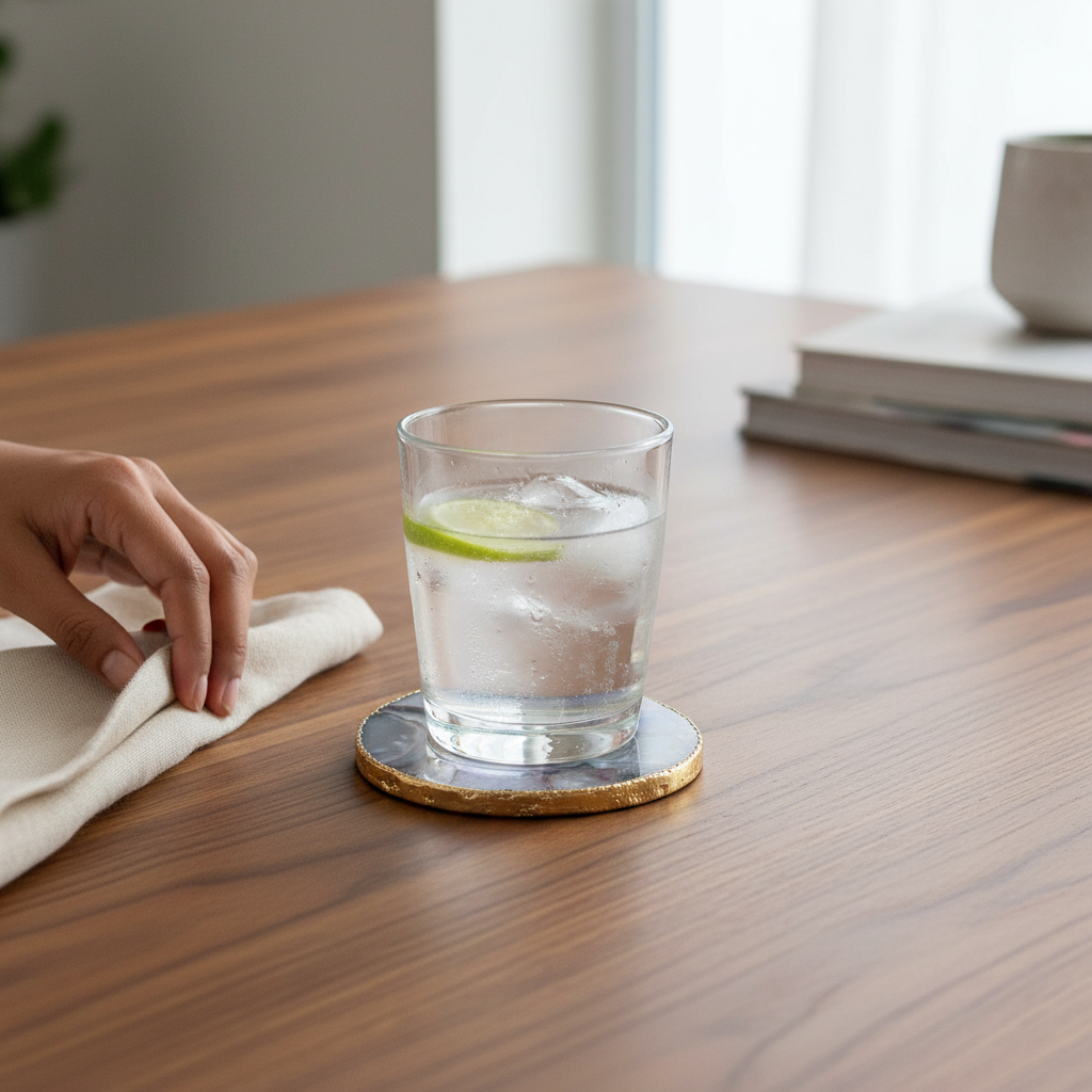 Rainbow Agate Coasters Set of 2 with Gold Edge - Natural Crystal Drink Coasters