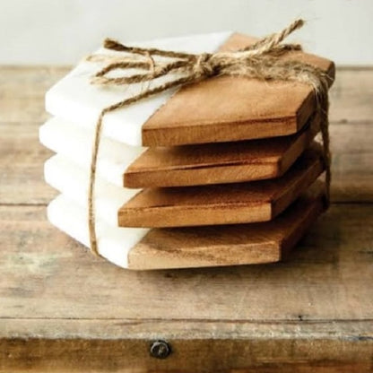 Wood & Marble Tea, Coffee Coasters - Made in India
