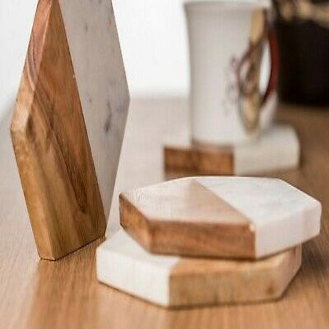 Wood & Marble Tea, Coffee Coasters - Made in India - Nefficar