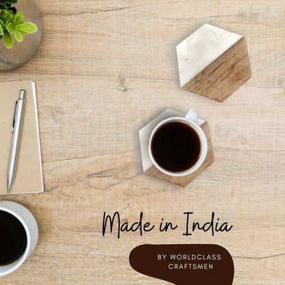 Wood & Marble Tea, Coffee Coasters - Made in India - Nefficar