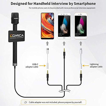 হ্যান্ডহেল্ড ইন্টারভিউ মাইক্রোফোন - iPhone Samsung স্মার্টফোনের সাথে সামঞ্জস্যপূর্ণ