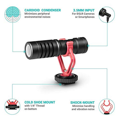 Shotgun Microphone for Youtubers with Deadcat – Cardioid - Cold Shoe Mount - Nefficar