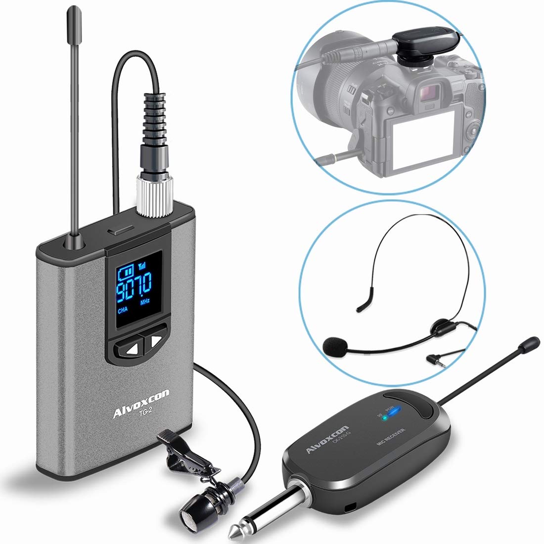 Wireless Headset Lavalier Microphone System for iPhone, DSLR Camera, Youtube