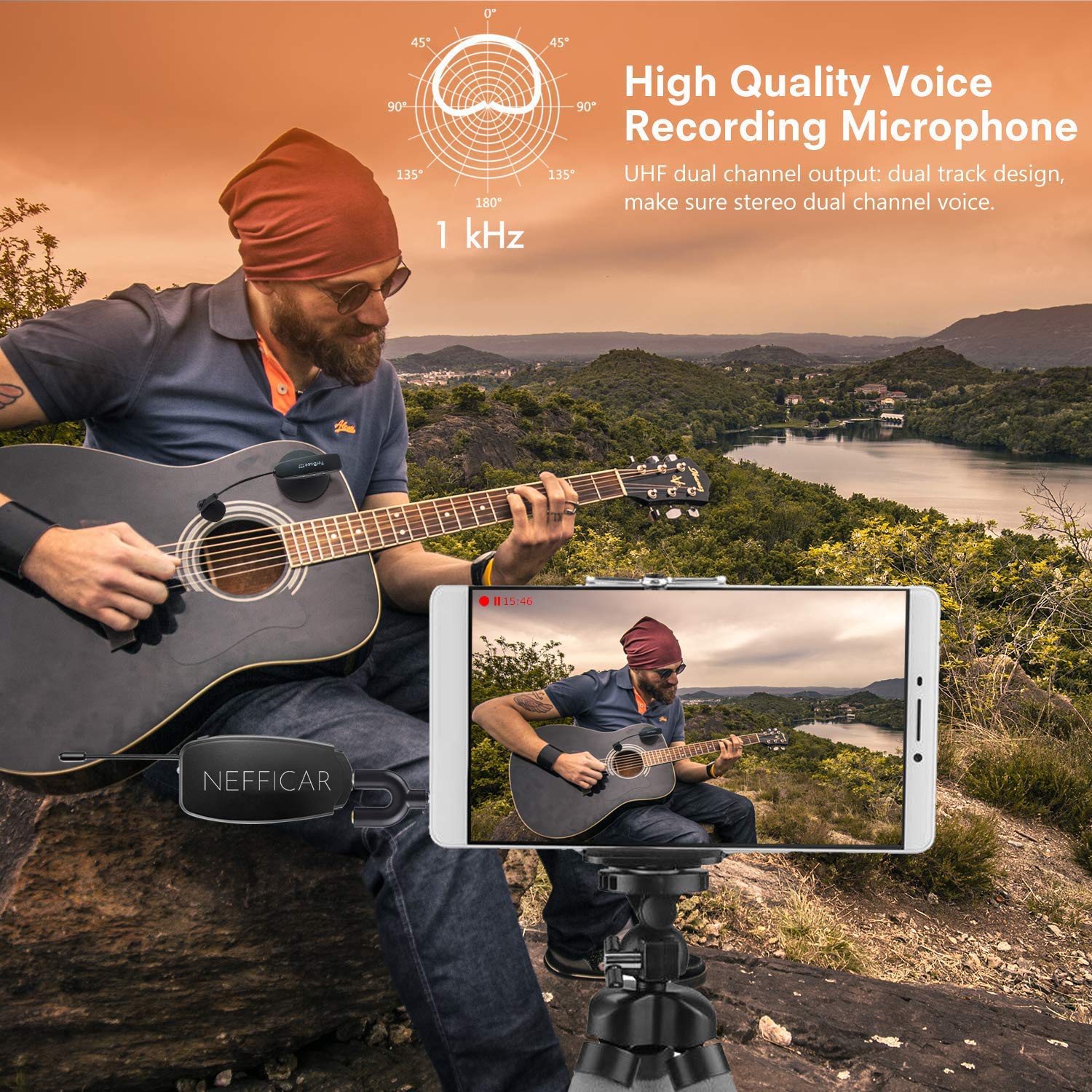 Nefficar Wireless Acoustic Guitar Mic for Recording or Amplifier - Nefficar