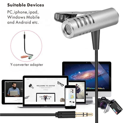 Lavalier Lapel Microphone for DSLR - Metal Shell - 3.5mm Jack - Condenser Microphone for Interviews Recording