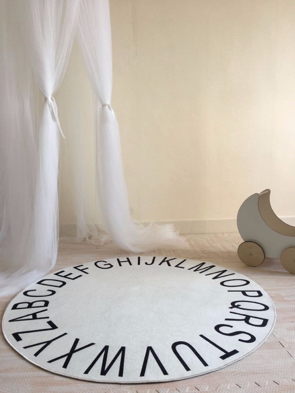 Kids Room Decor Carpet Rug Mat Alphabet infant Round - Off White - Nefficar