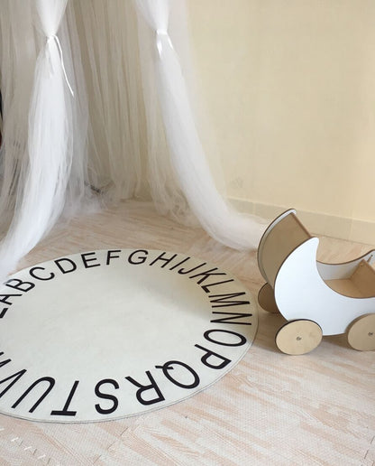 Kids Room Decor Carpet Rug Mat Alphabet infant Round - Off White - Nefficar