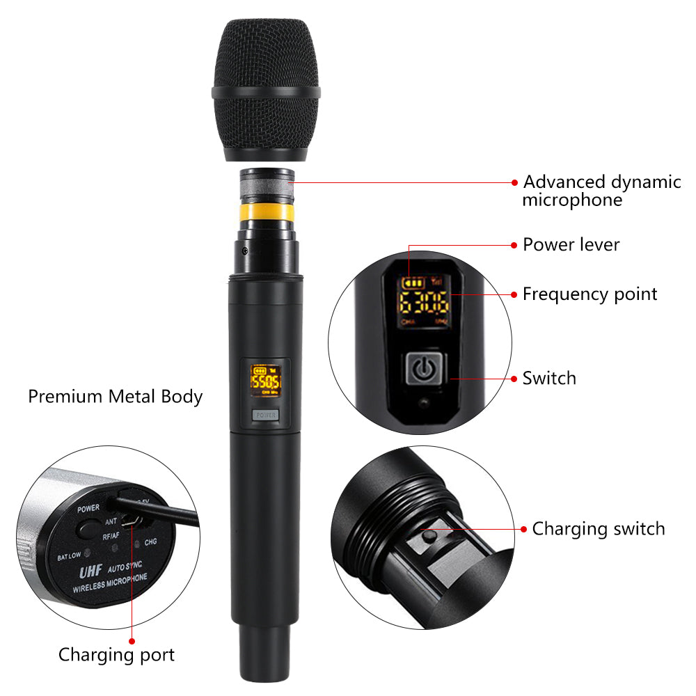 Handheld Wireless Microphone Karaoke Interview Mic - Omnidirectional - Nefficar