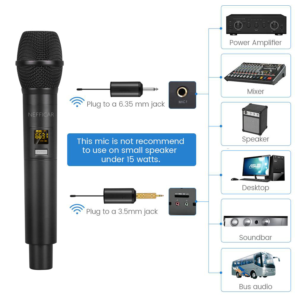 Handheld Wireless Microphone Karaoke Interview Mic - Omnidirectional - Nefficar