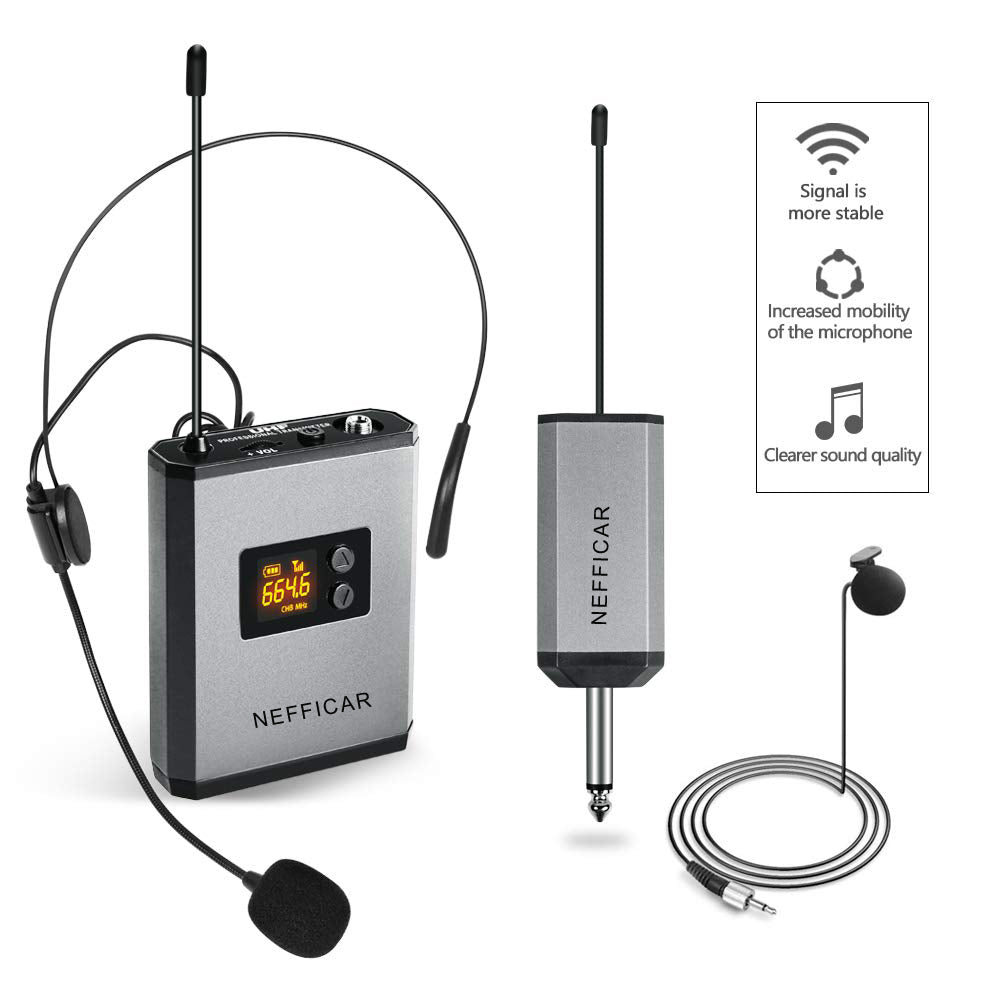 Wireless UHF Microphone System with Receiver and Transmitter Bodypack