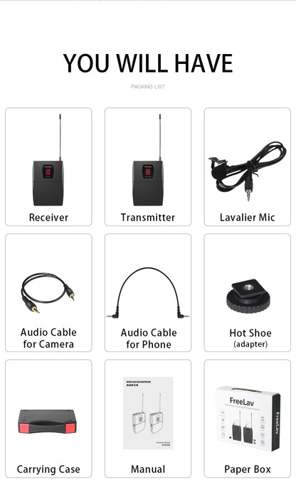 डीएसएलआर के लिए इन-ईयर मॉनिटर के साथ यूएचएफ वायरलेस माइक्रोफोन और मॉनिटर सिस्टम