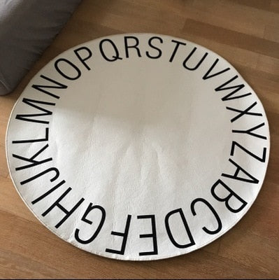 Kids Room Decor Carpet Rug Mat Alphabet infant Round - Off White - Nefficar